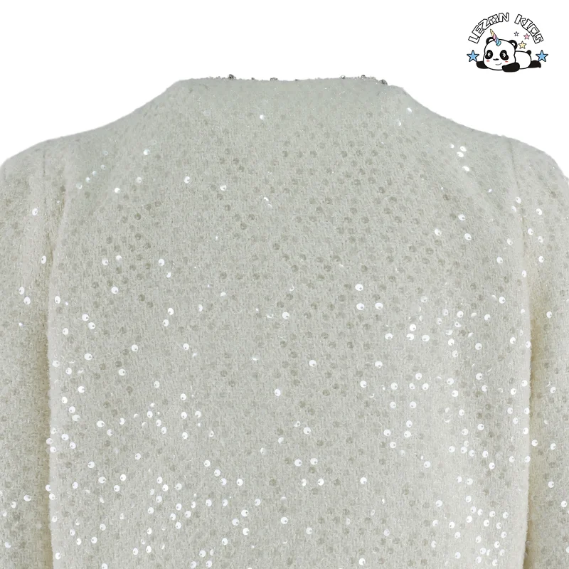 LEZONKIDS - Custom Winter Party Dress Girls 2-14 Years New Trends White Sequined Long Sleeve for Kids Clothing Sets